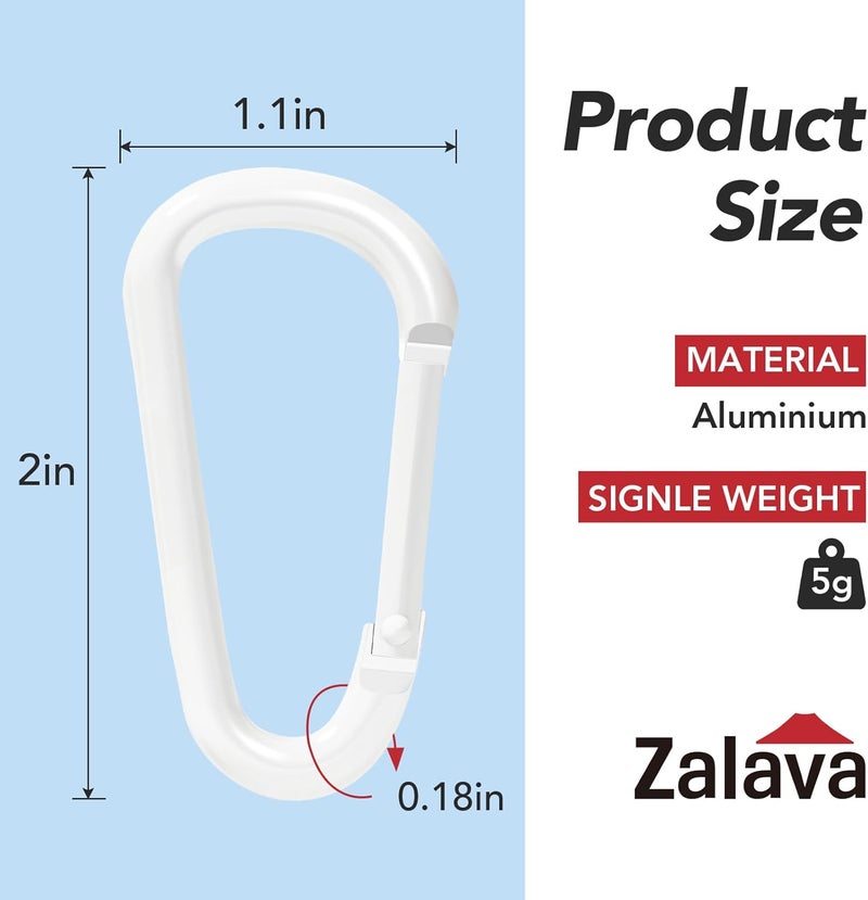 Zalava 24 قطعة مشبك كارابيني من الألمنيوم على شكل حلقة D، خطاف زنبركي لحامل المفاتيح، مجموعة مشابك صغيرة للتخييم في الهواء الطلق، الصيد، المشي في الجبال، السيارة - Image 2